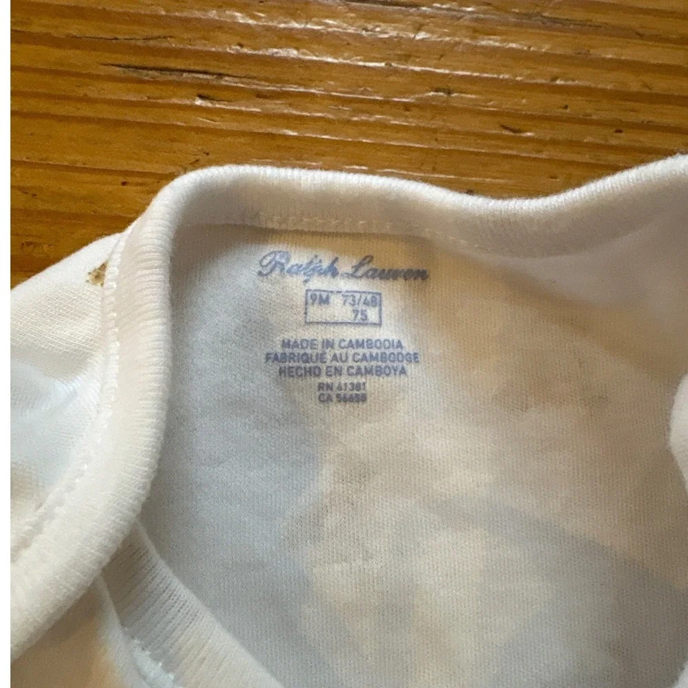 Ralph Lauren‎ Bodysuit Baby White Polo Bear Long Sleeve SIZE 9M